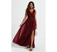 FS Collection Women's Sparkly V Neck Bridesmaid Maxi Dress in Burgundy | Size: Medium FS Collection Burgundy M