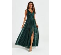 FS Collection Women's Sparkly V Neck Bridesmaid Maxi Dress in Green | Size: Large
