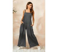 FS Collection Women's Strappy Bardot Loungewear Jumpsuit In Charcoal Grey | Size: Medium FS Collection Grey M