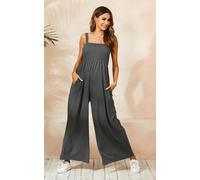 FS Collection Women's Strappy Bardot Loungewear Jumpsuit In Charcoal Grey | Size: XL FS Collection Grey XL