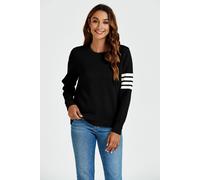 FS Collection Women's Stripe Pattern Jumper Top In Black FS Collection Black One Size