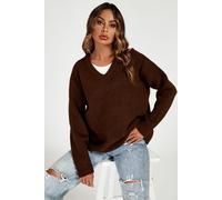 FS Collection Women's V Neck Jumper Top In Brown FS Collection Brown One Size