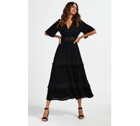 FS Collection Women's V Neck Lace Detail Maxi Dress In Black | Size: Small FS Collection Black S