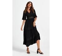 FS Collection Women's V Neck Lace Detail Maxi Dress In Black | Size: XS