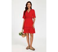 FS Collection Women's V Neck Lace Mini Dress in Red | Size: Small