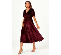 FS Collection Women's V Neck Velvet Maxi Dress In Wine | Size: XL