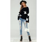 FS Collection Women's Wide Sleeve Oversize Black Jumper With White Star FS Collection Black One Size