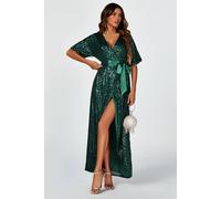 FS Collection Women's Wrap Style Sequin Maxi Dress in Green | Size: Large FS Collection Green L