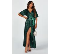 FS Collection Women's Wrap Style Sequin Maxi Dress in Green | Size: XL FS Collection Green XL