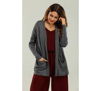 FS Collection Wool Blend Classic Open Cardigan In Charcoal Grey