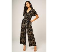 Fs Collection Wrap Front Belted Wide-Leg Jumpsuit With Abstract Circle Print In Black Black
