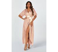 Fs Collection Wrap Style Sequin Maxi Dress In Gold Gold