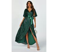 FS Collection Wrap Style Sequin Maxi Dress In Green - L - Green