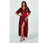 FS Collection Wrap Style Sequin Maxi Dress In Wine - Wine - XL