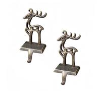 FS-PINGXIANG 2Pcs Reindeer Christmas Stocking Hanger Free Standing Stocking Holder Hook, Xmas Stocking Hanger Hooks Metal Cast Iron for Fireplace Mantle Mantelpiece Decoration