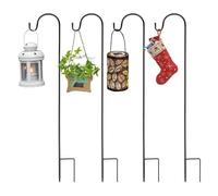 FS-PINGXIANG 4 Pack Shepherds Crook Hooks, Adjustable Height Shepherds Hooks with Base, 100 cm/39.37 in Metal Border Hook for Garden Lights, Lanterns,Plant Baskets, 5 Section Stitching, Black