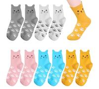 FS-PINGXIANG 5 Pairs Cotton Socks for Women Over-ankle Length Animal Themed Cute Cat Patterns Size 4-7