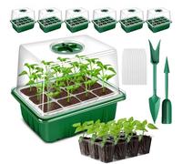 FS-PINGXIANG 6 Pack Seed Trays Starter Kit, 72 Cells Reusable Greenhouse Seedling Starter Tray with High Lid Dome and Deep Base, Herb Garden Plant Humidity Adjustable Grow Kit Indoor or Outdoor