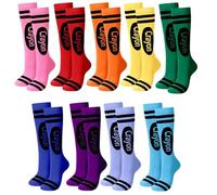 FS-PINGXIANG 9 Pairs Rainbow Crayon Socks, Funny Colorful Striped Thigh High Stockings, Halloween Christmas World Book Day Costume Accessories Socks for Adult, Women, Teen, Groups