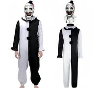 FS-PINGXIANG Art the Clown Costume, Halloween Adult Terrifier Costume, Scary Clown Mask Horror Killer Jumpsuit Halloween Outfit Props for Carnival Party Cosplay