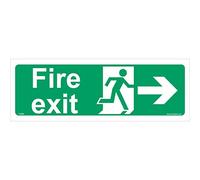 FS046 Fire Exit Right Arrow SIGN running man emergency office workplace school 150mm x 50mm Sticker/Sav - White Background