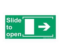 FS097 Slide Right to Open Sign Direction fire Door Release Window Arrow Factory 200mm x 100mm Sticker/Sav - White Background