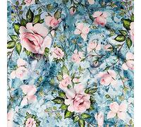 FS1001 Rose Palace | Blue Water Pink Rose Dressmaking Fabric | Scuba Jersey Stretch Polyester Elastane | Sold by The Metre