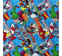 FS641_2 Marvel Comics Burst Blue Iron Man Hulk Black Widow Thor Spiderman Cotton Fabric Design Craft Quilting Upholstery Fabric by The Metre (Per Metre)