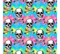 FS993 Rainbow Skulls & Crossbones Cotton Fabric Design Craft Quilting Upholstery Halloween Fabric by The Metre