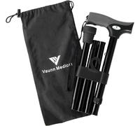 FSA/HSA Eligible, Vaunn Medical Easy Grip Height Adjustable Folding Cane/Walking Stick with Strap/Pouch- Compact, Portable, and Safe Walking Assistant- Non-Slip Grip Handle- Men, Women, Elderly