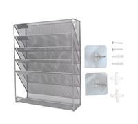 FSAKLPXOV 5 Tier Wall File Organizer, Silver Wall Mounted File Holder, Vertical Iron Mesh Document Storage with Label Panels for Office Home
