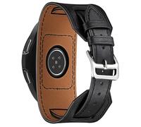Fsavlroy 20mm Cuff Strap for Samsung Galaxy Watch 7/6/5/4/FE Band 44mm 40mm 47mm 43mm 46mm 42mm Active 2 Bands Watch 5 Pro 45mm Classic Genuine Leather Wristband(Black)