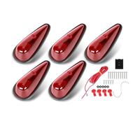 FSBCGT 5Pcs Red Teardrop Cab Light 9LED Cab Marker Light | Front Top Clearance Roof Running Light w/Wires & Mounting Kit for Trucks, Pickups, Vans, Semis and RVs (Red)