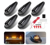 FSBCGT 5Pcs Smoke Lens Teardrop Cab Light 9LED Amber Cab Marker Light Front Top Clearance Roof Running Light w/Wires & Mounting Kit for Trucks, Pickups,Vans, Semis and RVs