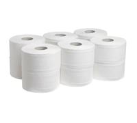 FSC Recycled Jumbo Toilet Rolls, White, 2-Ply, Perforated, 300m Length, 90mm Width, 1000 Sheets, 6 Pack, Commercial Washroom Use