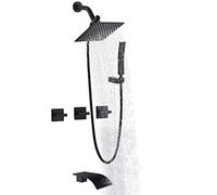 FSCEPIXI 3 Handles Tub Shower Faucet,Bathtub Shower Faucet Set with Tub Spout,Dual 2 in 1 Shower System Complete Tub and Shower Trim Kit,Matte Black