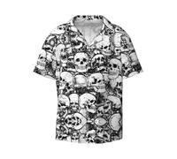 FSCEV Black and White Skulls Pattern Men's Casual Short-Sleeved Shirt Buttoned Cardigan Beach Outdoor Leisure Vacation