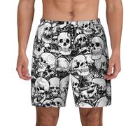 FSCEV Black and White Skulls Pattern Mens Swim Shorts with Stretch Compression Liner Bathing Suit Swimming Shorts
