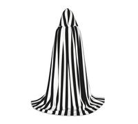 FSCEV Black And-White Stripes Hooded Cape For Teenagers Grim Reaper Vampire Witch Carnival Halloween Wizard Costume