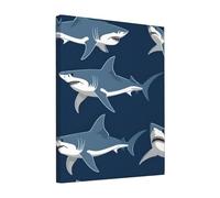 FSCEV Blue Cartoon Shark Painting 8x10in Wall Decor Canvas Oil Painting Home Office Decorations