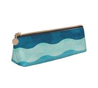 FSCEV Blue Wave Stripe Leather Pencil Case Lightweight Small Pencils Cases Stationery Bag