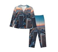 FSCEV Chicago Illinois Usa 1 Women'S Long-Sleeved Pajama Set Cardigan Two Piece Comfy Sleepwear And Loungewear Black