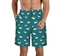 FSCEV Cute Swans Men's Beach Shorts Swimming Casual Loose Surfing with Pockets Quick Dry White