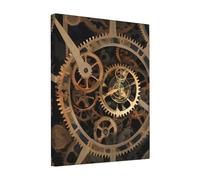 FSCEV Gears Clock Bronze Painting 8x10in Wall Decor Canvas Oil Painting Home Office Decorations