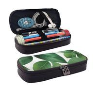 FSCEV Herb Plant Leaf Leather Pencil Case Stationery Portable Multifunctional Storage Bag Academy Supplies