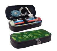 FSCEV Herb Plant Leaves Leather Pencil Case Stationery Portable Multifunctional Storage Bag Academy Supplies