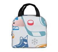 FSCEV Hockey Elements Creative Patterned Lunch Bag Handheld Bento Bag Picnic Miscellaneous Shopping Bag