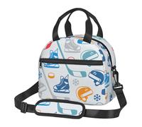 FSCEV Hockey Elements Creative Patterned Lunch Bag Reusable Hand Carried Crossbody Warm Fresh-Keeping Bag