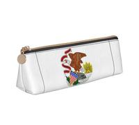 FSCEV Illinois State Flag Leather Pencil Case Lightweight Small Pencils Cases Stationery Bag