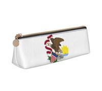FSCEV Illinois State Flag Leather Pencil Case Lightweight Small Pencils Cases Stationery Bag
